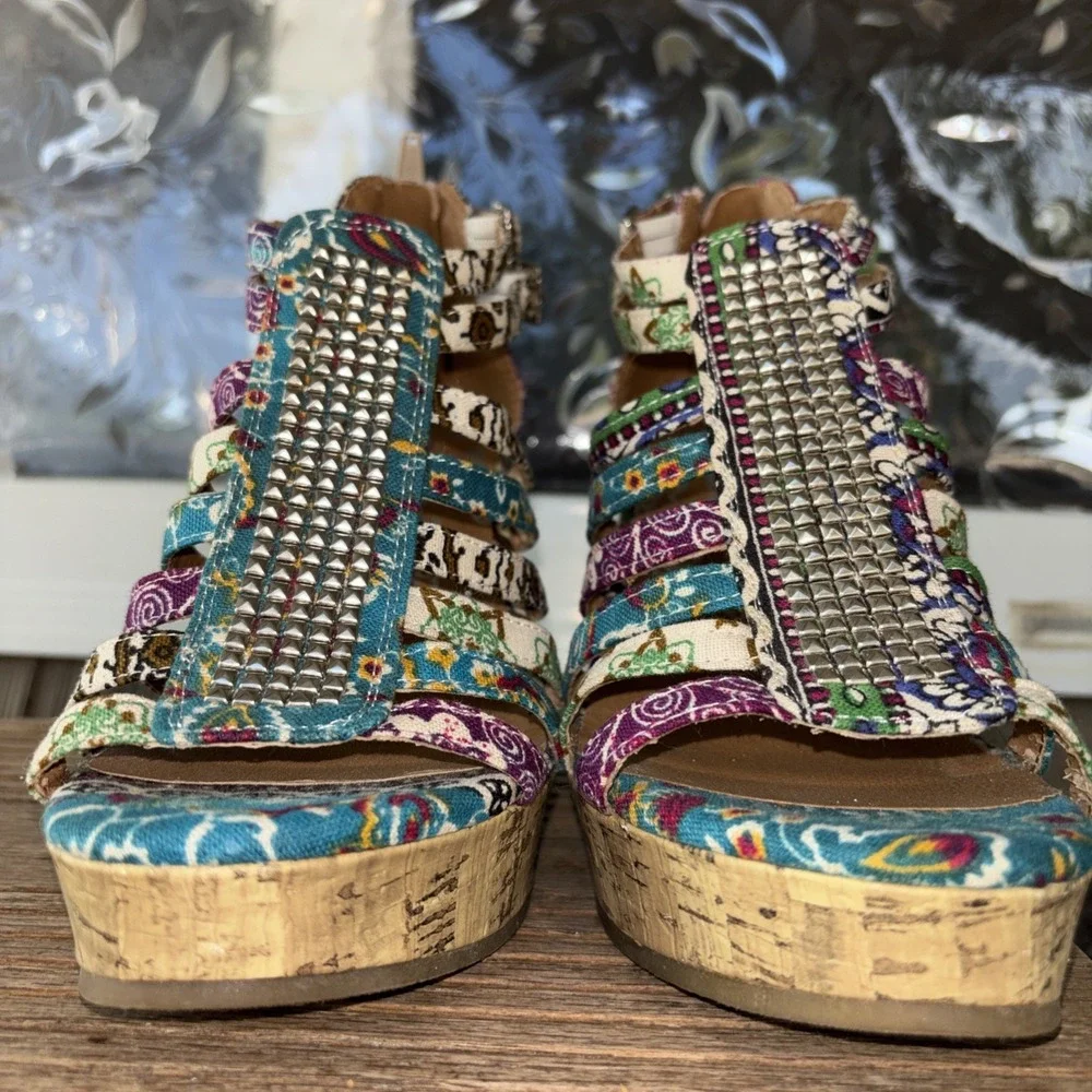 Vintage Mudd 4 In Cork Wedge Platform Sandals Boho Hippie Y2K 90s Womens Sz 7